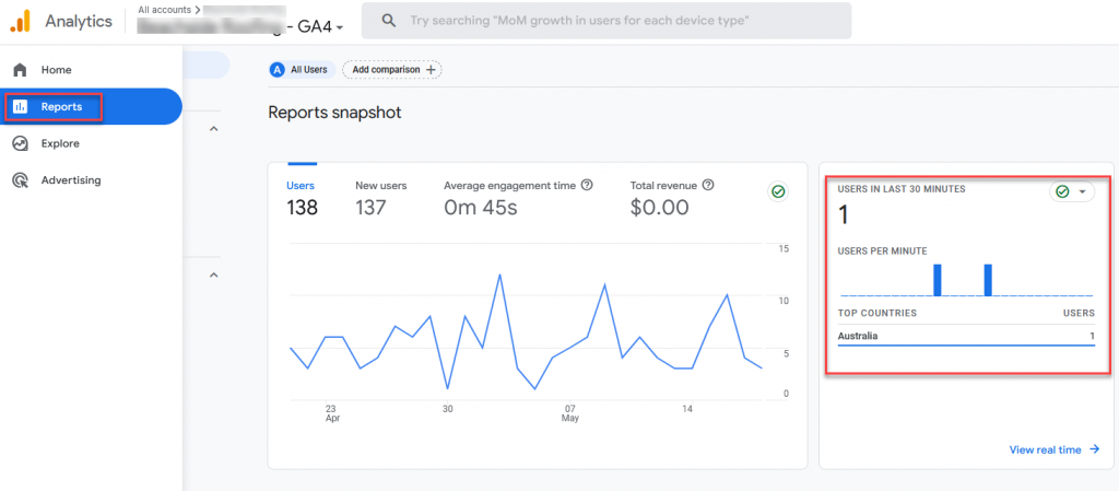 Google Analytics 4 Setup Checking Live Visitors
