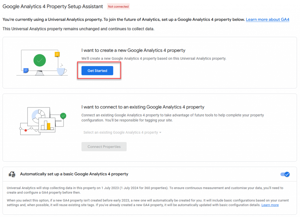 I want to create a new Google Analytics 4 property